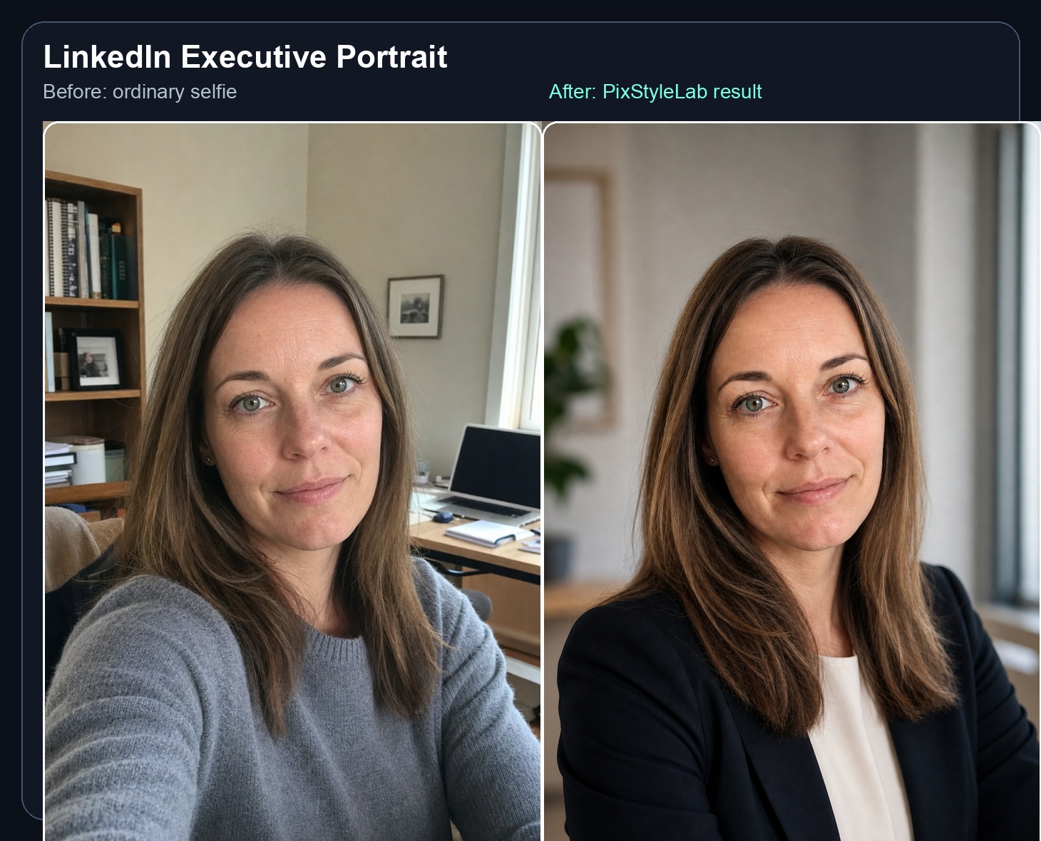 Before and after LinkedIn executive portrait example example